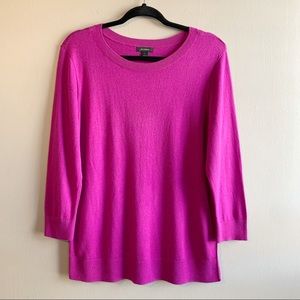 Halogen Nordstrom Fuchsia Purple Cotton Blend Round Neck 3/4 Sleeve Blouse L